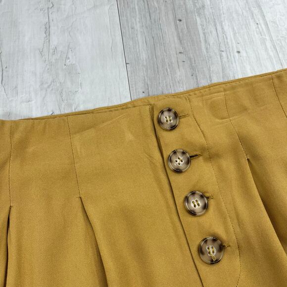 Shinestar Mustard Yellow Flowy Button Accent Cropped Wide Leg Lightweight Pants - Picture 3 of 9